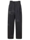 Yohji Yamamoto High-waisted Linen Trousers With Vertical Pinstripes In Blue
