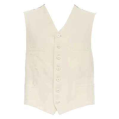Pre-owned Yohji Yamamoto Homme Beige Wool Front Black Silk Blend Back Waist Coat