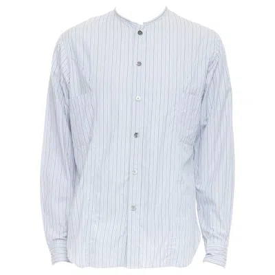 Pre-owned Yohji Yamamoto Homme Light Blue Grey Striped Collarless Button Up Shirt Jp2 M In Gray