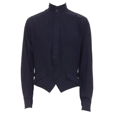 Pre-owned Yohji Yamamoto Homme Navy Hi Neck Cropped Front Flap Pocketed Overshirt Jp3 L In Blue