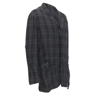Yohji Yamamoto Homme Plus Checked Slashed Pocket Blazer Jacket In Blue