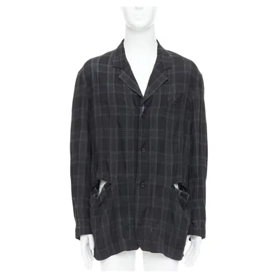 Pre-owned Yohji Yamamoto Homme Plus Grey Checked Slashed Pocket Blazer Jacket Jp2 M In Gray