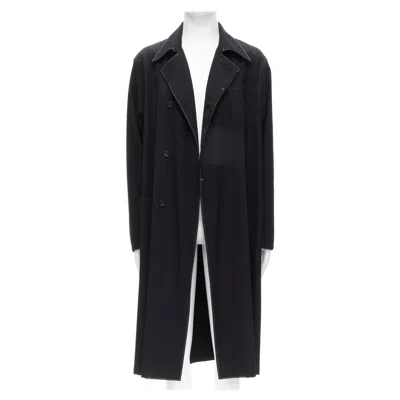 Pre-owned Yohji Yamamoto Homme Vintage Black White Topstitched Draped Belted Coat M