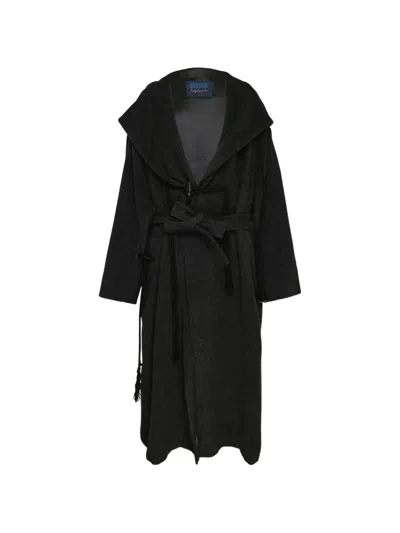 Yohji Yamamoto Hooded Belted Duffle Coat In Black