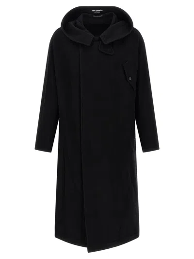 Yohji Yamamoto Belted Hooded Coat Featuring Button Detail In Black