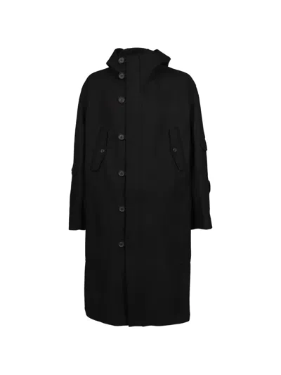 Yohji Yamamoto Hooded Military Coat In Black