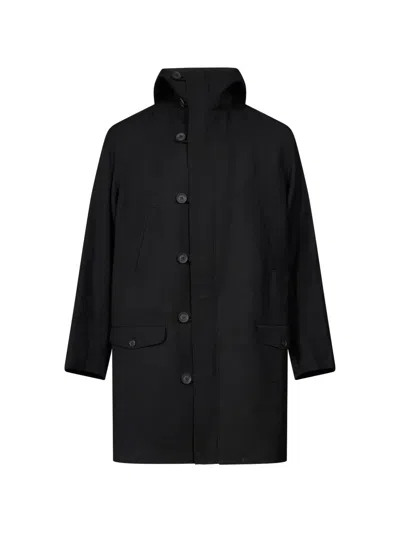 Yohji Yamamoto Hooded Single-breasted Coat In Black