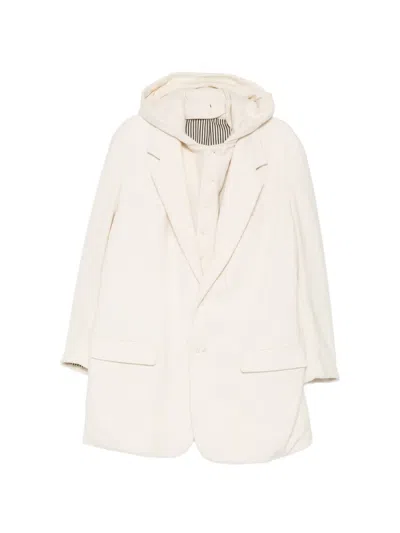 Yohji Yamamoto Hooded Single-breasted Jacket In White