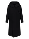 Yohji Yamamoto Belted Hooded Coat Featuring Button Detail In Black