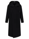 Yohji Yamamoto Hooded Wool Coat With Snap Button Closure In Black