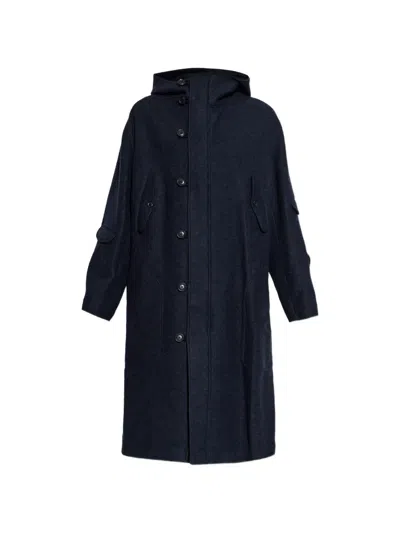 Yohji Yamamoto Hooded Wool-blend Coat In Blue