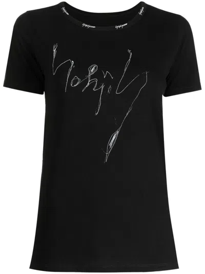 Yohji Yamamoto Illustration-print Logo-embroidered T-shirt In 1 Black