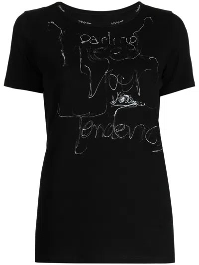 Yohji Yamamoto Contrast-lettering Cotton T-shirt In Black