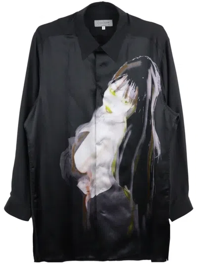 Yohji Yamamoto Illustration-print Silk Shirt In Black