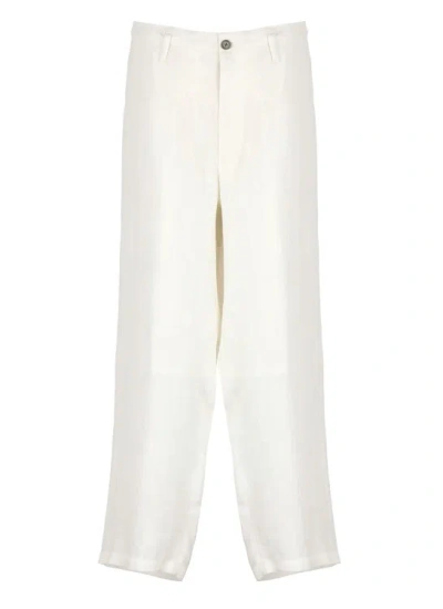 Yohji Yamamoto Ivorypour Homme Linen And Cotton Trousers In White