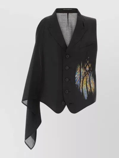 Yohji Yamamoto Jersey Vest Asymmetric Design Graphic Embroidery In Black