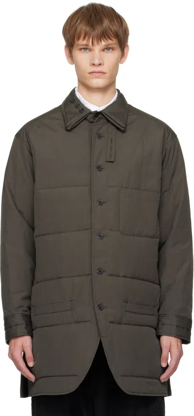 Yohji Yamamoto Khaki Broad Gusset Collar Padded Shirt In Gray