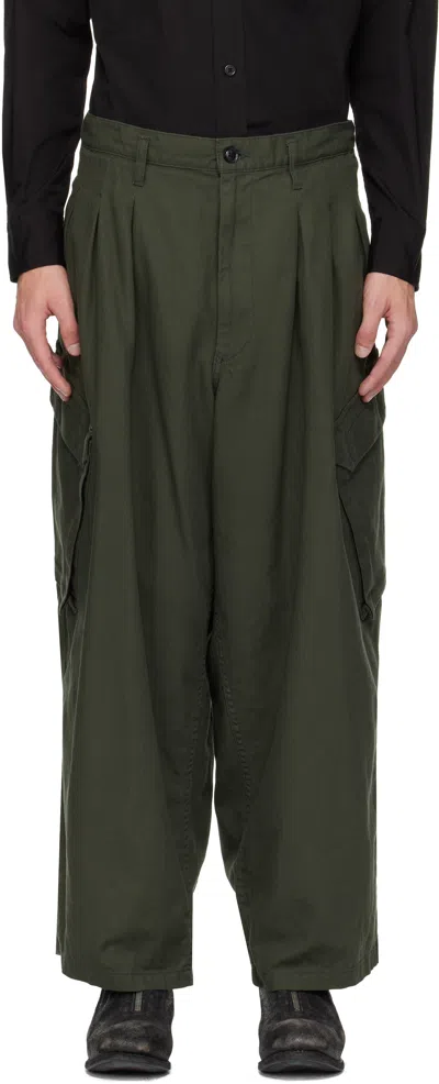 Yohji Yamamoto Khaki Bs Herringbone 12tuck Cargo Pants In Green