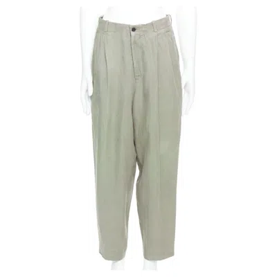 Pre-owned Yohji Yamamoto Khaki Green Linen Pleated Front Tapered Wide Pants S