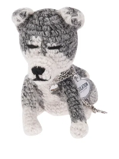 Yohji Yamamoto Knitted Dog Keyring In Black