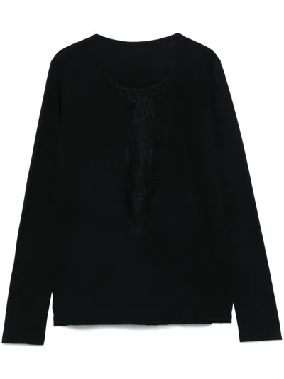 Yohji Yamamoto Lace-detail T-shirt In 黑色