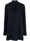Yohji Yamamoto Lace-fastening Long-sleeved Blouse In Blue