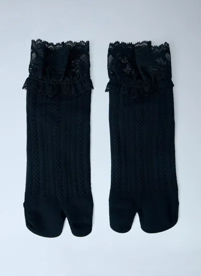 Yohji Yamamoto Lace Trimmed Split Toe Socks In Black