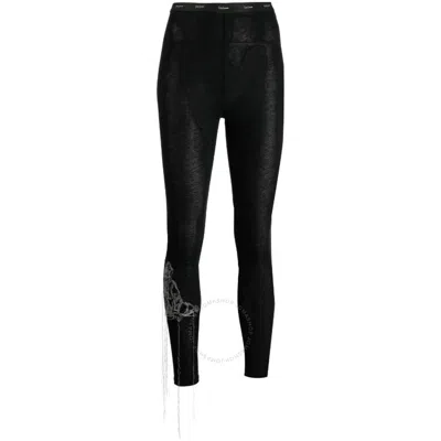 Yohji Yamamoto Ladies Black Decorative-stitching Cotton Leggings