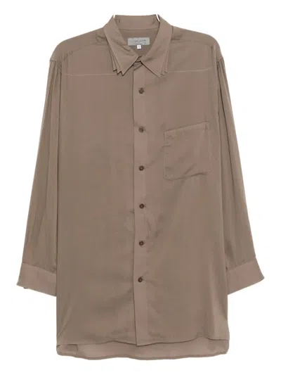 Yohji Yamamoto Layer Collar Long-sleeved Shirt In Brown
