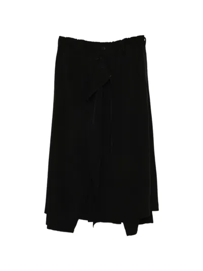 Yohji Yamamoto Layered Asymmetric-hem Trousers In Black