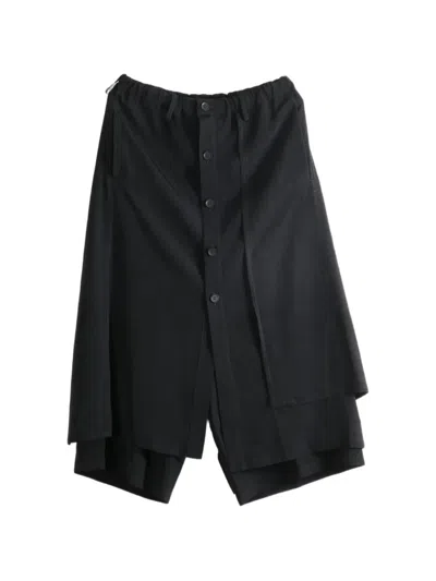 Yohji Yamamoto Layered Button-down Wide-leg Trousers In Black