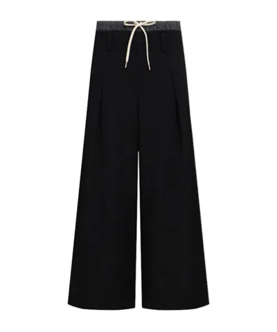 Yohji Yamamoto Layered Gabardine Wide Leg Pants In Black