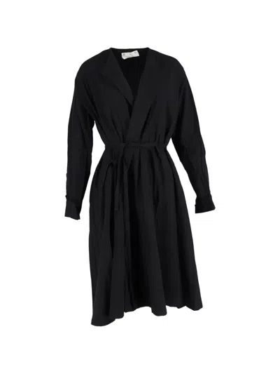 Pre-owned Yohji Yamamoto Layered Wrap Midi Dress In Black