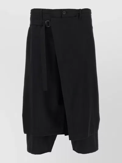 Yohji Yamamoto Layered Wrap Shorts Button Detail Belt Loops In Black