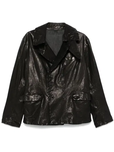 Yohji Yamamoto Black Waxed Leather Jacket In 1 Black