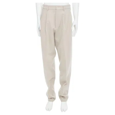 Pre-owned Yohji Yamamoto Light Beige Wool Blend Tapered 3d Pleated Pants L In Brown
