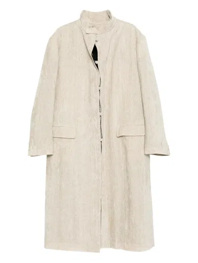 Yohji Yamamoto Linen Velvet Stand Collar Coat In Neutral