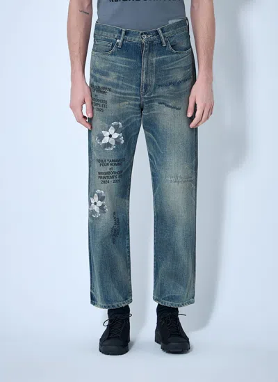 Yohji Yamamoto Distressed Denim Jeans Printed Design In Blue