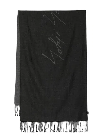 Yohji Yamamoto Logo Scarf In Grey