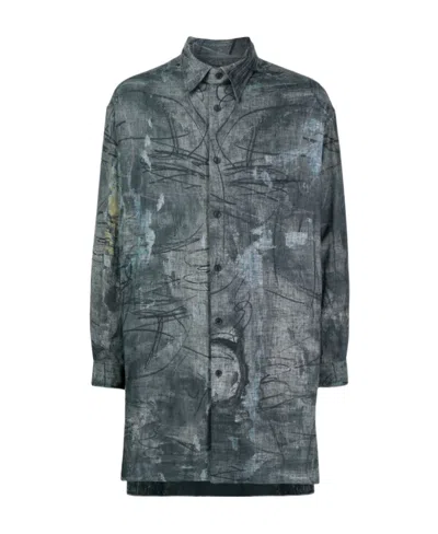 Yohji Yamamoto Long-line Graphic-print Shirt In Green