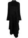 Yohji Yamamoto Long-sleeve Draped Midi Shirt Dress In Black