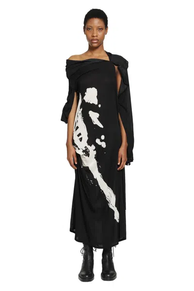 Yohji Yamamoto Abstract-print Draped Dress In Black