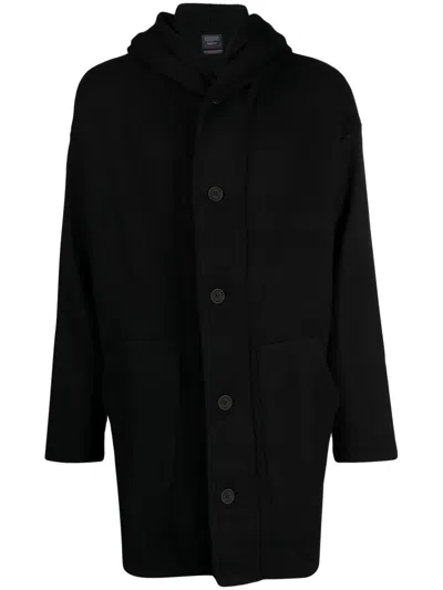 Yohji Yamamoto Long-sleeved Hooded Single-breasted Coat In Black