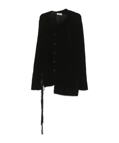 Yohji Yamamoto Long-sleeved Knitted Cardigan In Black