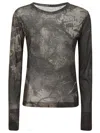 Yohji Yamamoto Long-sleeved Top With Abstract Artistic Print In Gray