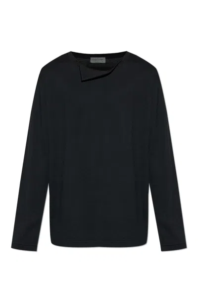 Yohji Yamamoto Folded-neck Long-sleeve T-shirt In Black