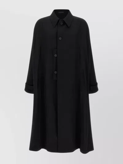 YOHJI YAMAMOTO LONG WOOL TRENCH COAT WITH SIDE POCKETS