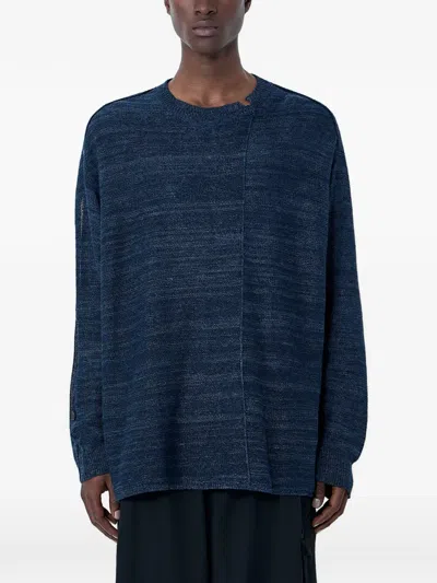 Yohji Yamamoto 7g 2ply Pallarel Yarn Button Detail Sweater In Blue