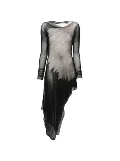 Yohji Yamamoto Long-sleeved Midi Dress In Black