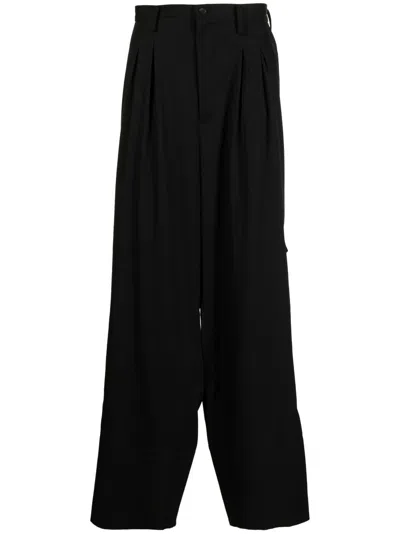 Yohji Yamamoto Loose-fit Pleat-detail Trousers In Black